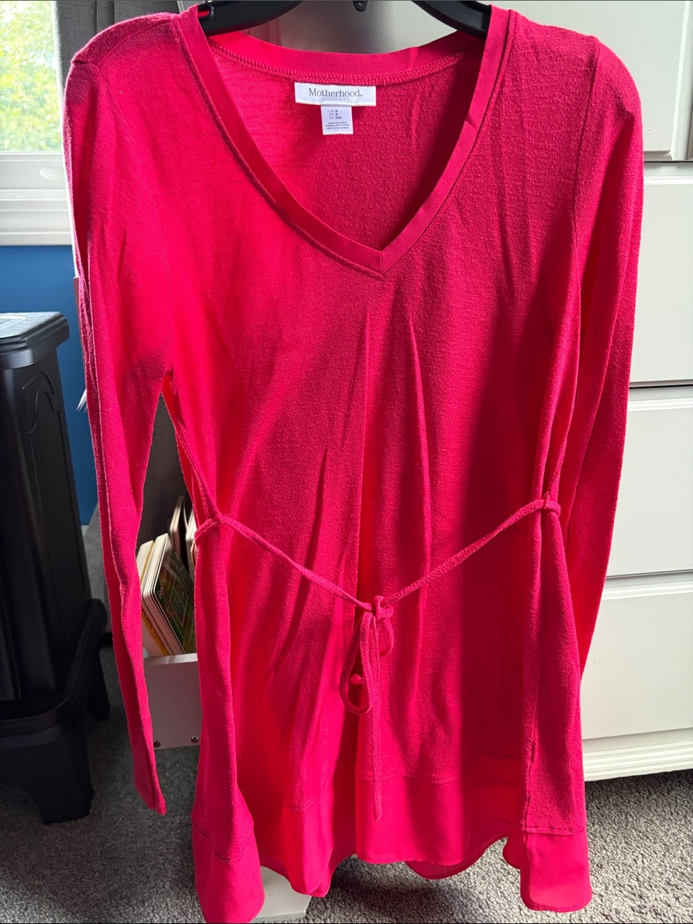 Motherhood Bright Hot Pink V-Neck Tie-Waist Long Sleeve Tunic